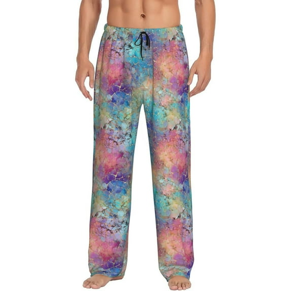 Pofeuu blue pink colorful cracked texture Print Men's Pajama Pants, Soft Lounge Pajama Pants with big pockets for Men Plaid Pj Bottoms-Large