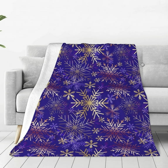 Pofeuu blue purple Snowflake Print Ultra-Soft Micro Fleece Blanket,for Bed Or Sofa,All Season Throw Blankets Flannel Blanket-50"x40"
