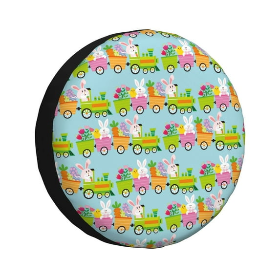 Pofeuu bunnies and chicks on a train Print Spare Tire Wheel Cover for Car Truck SUV Camper Universal Fit Spare Tire Cover RV Spare Tire Covers-16 inch