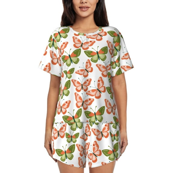 Pofeuu butterfly Print Women's Pajama Set Short/Shorts Soft Button PJs Elastic Drawstring Waist Sleepwear-4X-Large