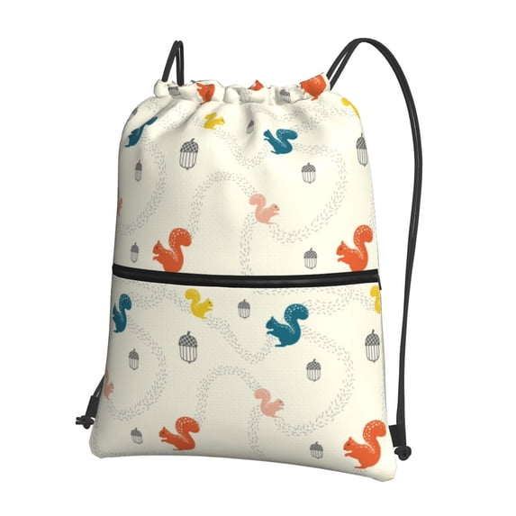 Pofeuu colorful Squirrel Nuts Print Drawstring Backpack Water Resistant String Bag Sports Sackpack Gym Sack with Side Pocket for Men Women