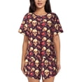 thumbnail image 1 of Pofeuu cool rock Skull record Print Women's Pajama Set Short/Shorts Soft Button PJs Elastic Drawstring Waist Sleepwear-Small, 1 of 6