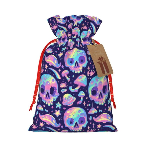Pofeuu crystal Skull mushroom Print Burlap Bags with Drawstrings Drawstring Gift Bags Pouch Bag for Thankgiving Birthday Party Gift Wrapping Treats and Party Favors-Medium