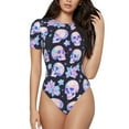 thumbnail image 1 of Pofeuu crystal flower Skull Print Short Sleeve Body Suits Women Round Neck Bodysuits for Women Onesie Adult Set Body Suit-XX-Large, 1 of 7