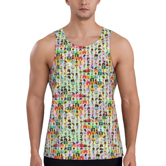 Pofeuu dogs collage Print Men's Workout Tank Tops Sleeveless Muscle Gym Shirt Quick Dry -3X-Large