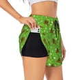 thumbnail image 1 of Pofeuu dogs on a green background Print Women's Athletic Shorts Running Workout Shorts Tummy Control Quick Dry Gym Shorts with Pockets Double layer sports shorts-Large, 1 of 7