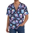 thumbnail image 1 of Pofeuu flower Skull in starry sky Print Mens Casual Short Sleeve Shirts Beach Summer Spread Collar Pocket Tops Men's Casual Short-sleeved Shirt-Large, 1 of 5