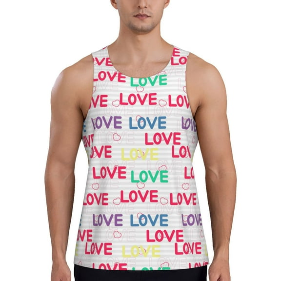 Pofeuu gray stripes and hearts Print Men's Workout Tank Tops Sleeveless Muscle Gym Shirt Quick Dry -Small