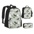 thumbnail image 1 of Pofeuu green plaid Moose tree Print Backpack Travel Backpacks With Lunch Bag Pencil Bag Set 3 pcs Set Cartoon Backpack, 1 of 7