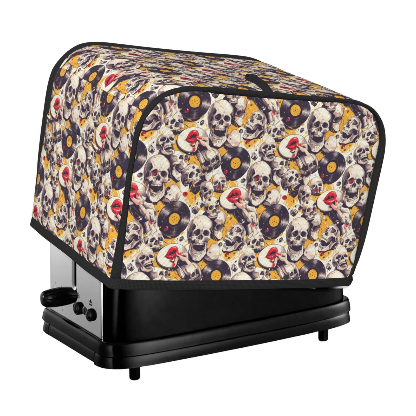 Pofeuu lips record rock Skull Print Universal Two Slice Toaster Cover
