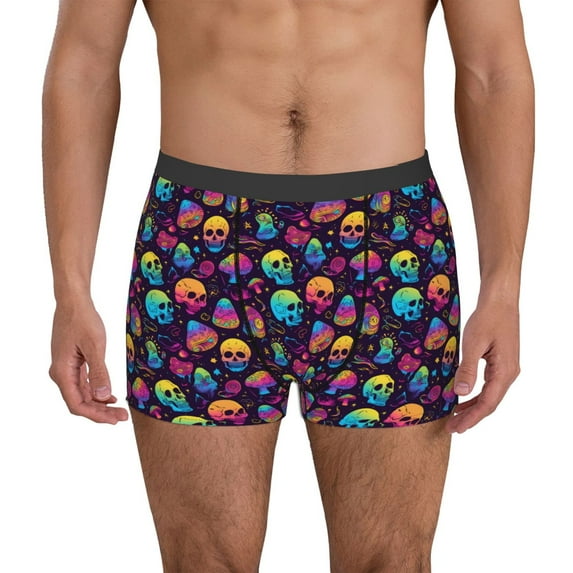 Pofeuu mushroom color Skull Print Men’s Boxer Briefs, Moisture-Wicking Underwear, Regular,Trunk-Medium