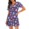 thumbnail image 1 of Pofeuu mushroom colorful Skull star Print Women's Loose Fit Short Sleeve Nightgown, Comfortable Sleep Dress for Women, Casual Lounge Sleepwear, Soft Cotton Sleep Dress, 1 of 6