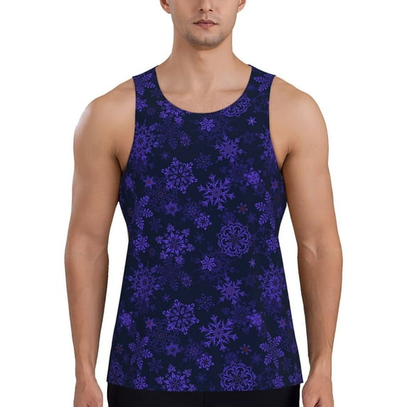 Pofeuu purple flower Snowflake Print Men's Workout Tank Tops Sleeveless Muscle Gym Shirt Quick Dry-Large