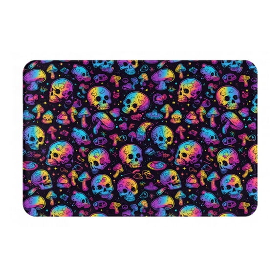 Pofeuu rainbow color Skull mushroom Print Flannel Doormats Rug16"x24"Rug Washable Doormats Indoor Outdoor Rugs for Layered Front Door Mats, Porch, Kitchen, Entryway