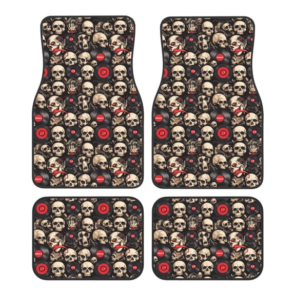Pofeuu rock record Skull Print Car Foot Mat Set of 4 Pieces - All-Weather Full Set Floor Mats for Cars Trucks SUVs