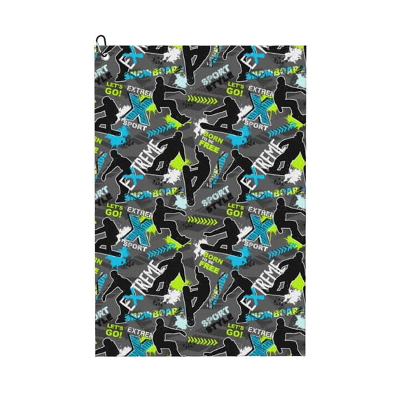 Pofeuu sport sonw board Print Premium Golf Towel with Carabiner Clip Absorbent Microfiber Waffle Pattern Golf Towel for Golf Bag Trolly Belt Loop