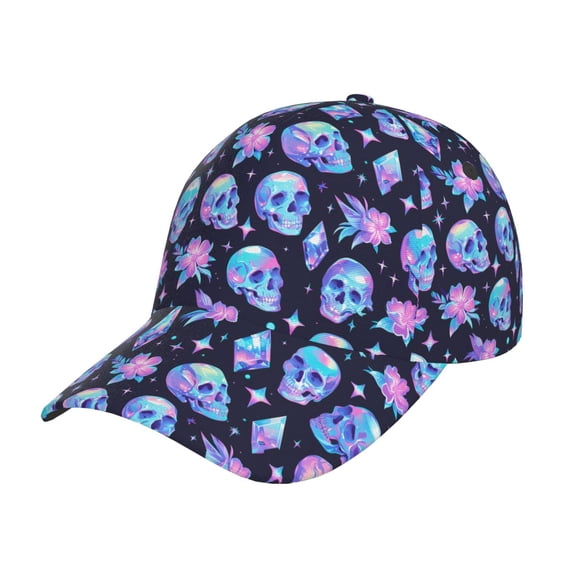 Pofeuu star Skull flower crystal Print Adult Adjustable Embroidered Graphic Baseball Hat for Men and Women