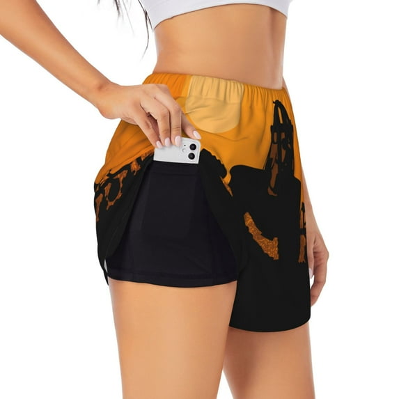 Pofeuu tractor cultivating the land Print Women's Athletic Shorts Running Workout Shorts Tummy Control Quick Dry Gym Shorts with Pockets Double layer sports shorts-Medium