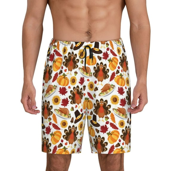 Pofeuu turkey hat Pumpkin Print Men's Soft Woven Elastic Waistband Sleep Pajama Short-X-Large