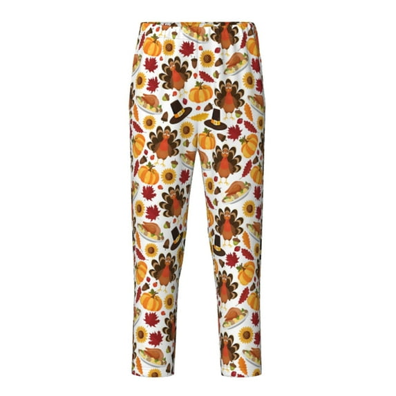 Pofeuu turkey hat Pumpkin Print Teenagers' Pajama Pants, Soft Lounge Pajama Pants with big pockets for Men Plaid Pj Bottoms-Medium