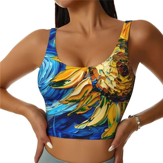 Pofeuu vintage Starry Sunflower Print Sports Bra for Women Sexy Vest Yoga Running Gym Fitness Crop Bras Tops-XX-Large