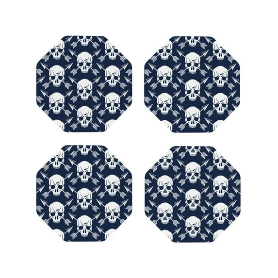 Pofeuu white arrow Skull Print Coasters for Drinks, 4Pack PU Leather Coasters, Bar Drink Coasters for Tabletop Protection, Furniture from Damage-Octagon