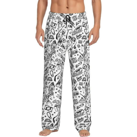Pofeuu winter Ski Element Print Men's Pajama Pants, Soft Lounge Pajama Pants with big pockets for Men Plaid Pj Bottoms-Medium
