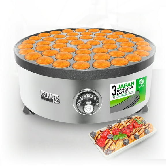 Poffertjes Maker | Dutch Pancakes Machine | Round Stainless Steel Electric Poffertjes Pan | 50+ Round-Shape Pancakes