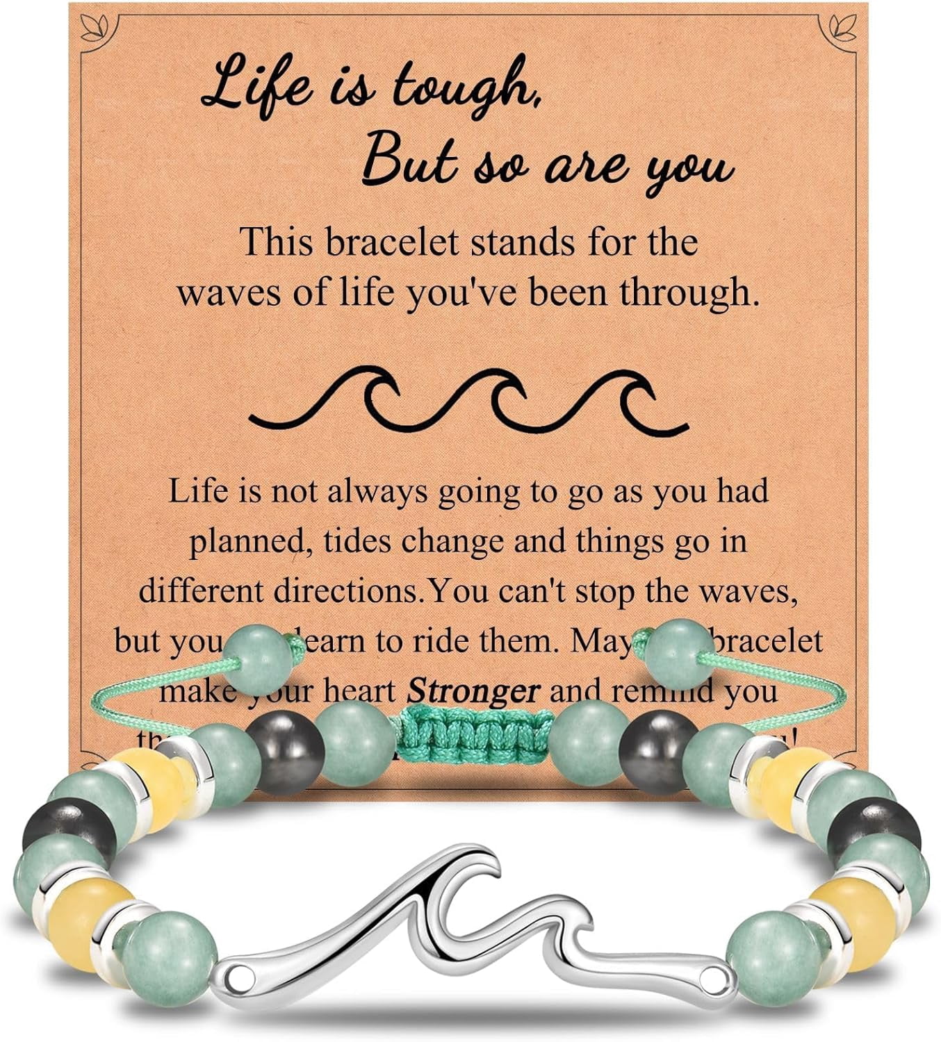 Get Well Soon Bracelet - "Life Is Tough But So Are You" Inspirational Stretch Bracelet With Natural Stone