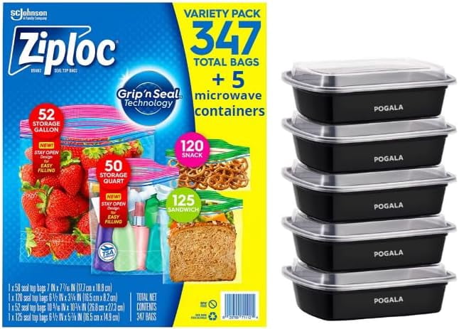 Pogala Ziploc Bags, 50 Quart Size Ziploc Bags, 52 Zip Lock Bags 1 ...