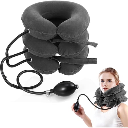 Pogcay Cervical Neck Traction Device, Adjustable Inflatable Neck Stretcher Neck Support Brace, Neck Traction Pillow for Home Use Neck Decompression and Neck Pain Relief, Gray