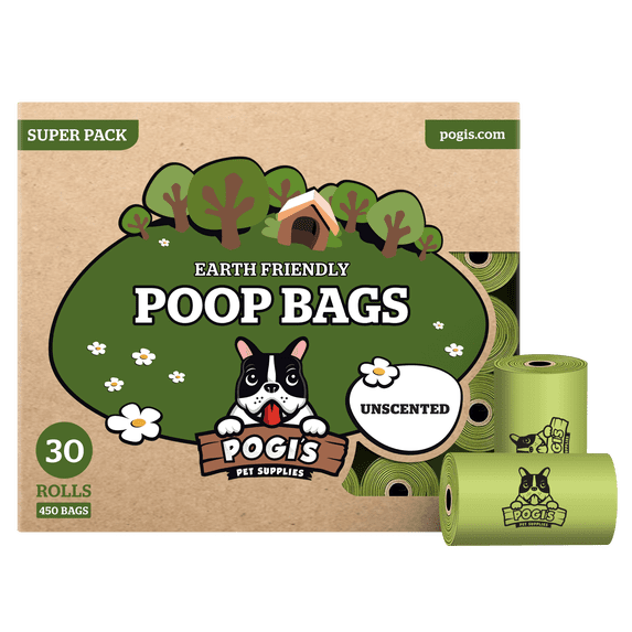 Pogi’s Dog Poop Bags - 30 Unscented Rolls (450 Doggie Poop Bags) - Leak-Proof Dog Waste Bags - Ultra Thick, Extra Large Poop Bags for Dogs