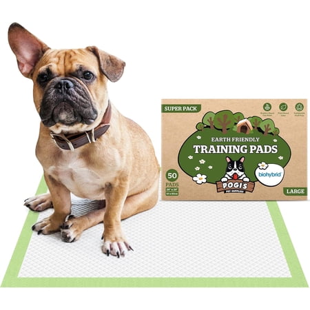Pogi's Dog Training Pads with Adhesive Sticky Tabs (50-Count) (24x24in) - Large Puppy Pads, Earth-Friendly Dog Pads, Plant-Based Puppy Pee Pads for Dogs - Puppy Supplies for Small to Large Sized Dogs