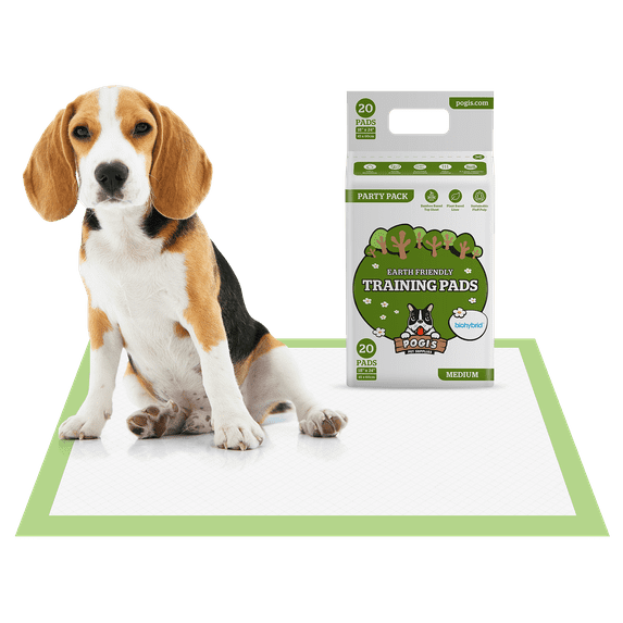 Pogi's Dog Training Pads with Adhesive Sticky Tabs (20-Count) (18x24in) - Absorbent Puppy Pads, Earth-Friendly Dog Pads, Plant-Based Puppy Pee Pads for Dogs, Cats, and Small Animals - Puppy Supplies