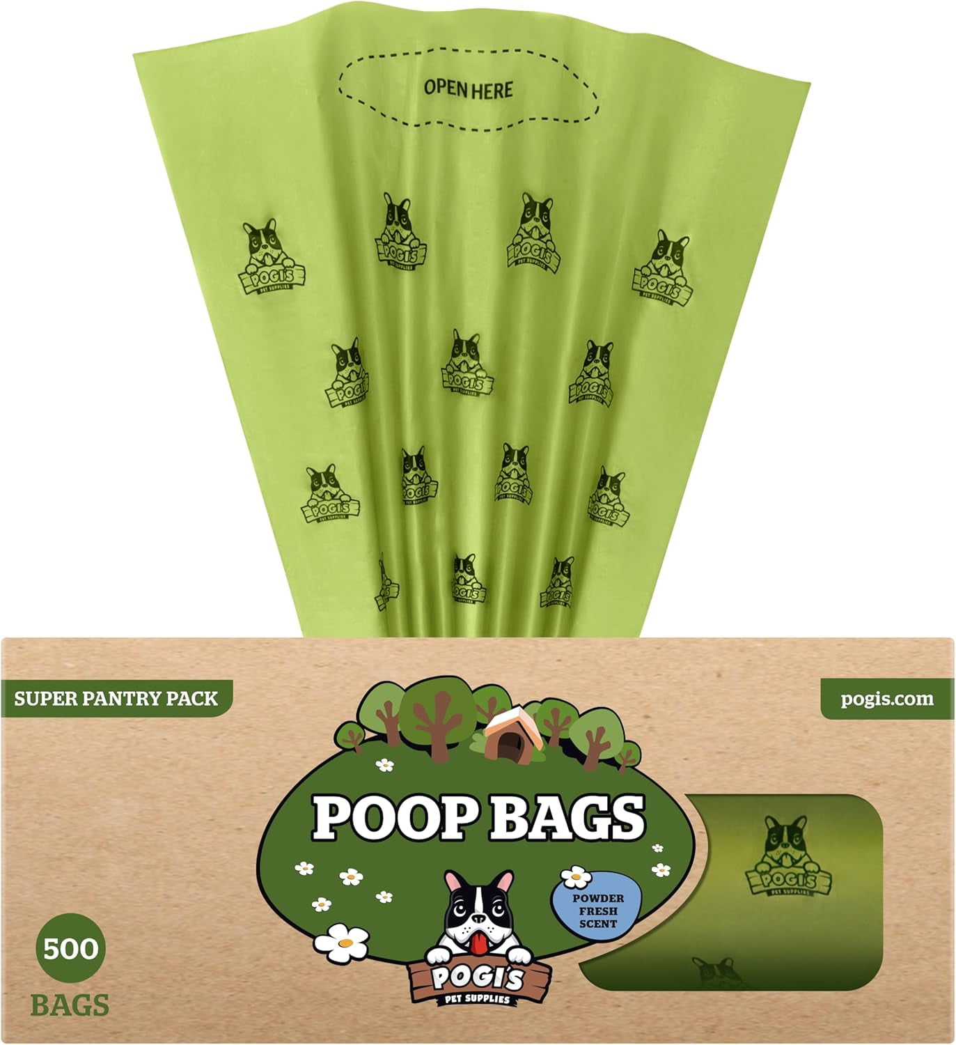 Pogi's Poop Bags – Large, Leak-Proof Dog Waste Bags for Yard or Home Use, Fresh Scent (Single Roll, 500-Count)