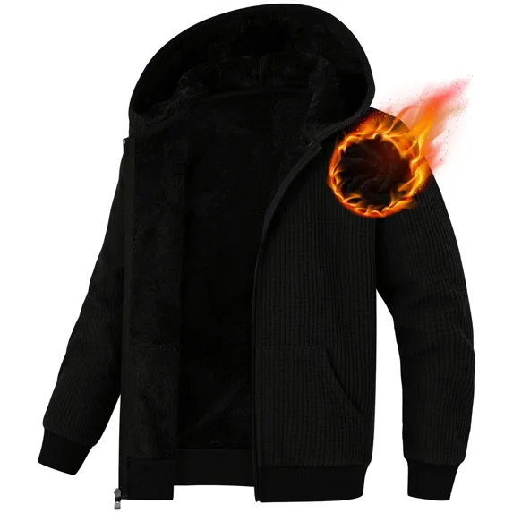 Pogiun Boys Fleece Jacket Sherpa Lined Zip Up Hoodies for Kids Winter Coat Black 11-12Y