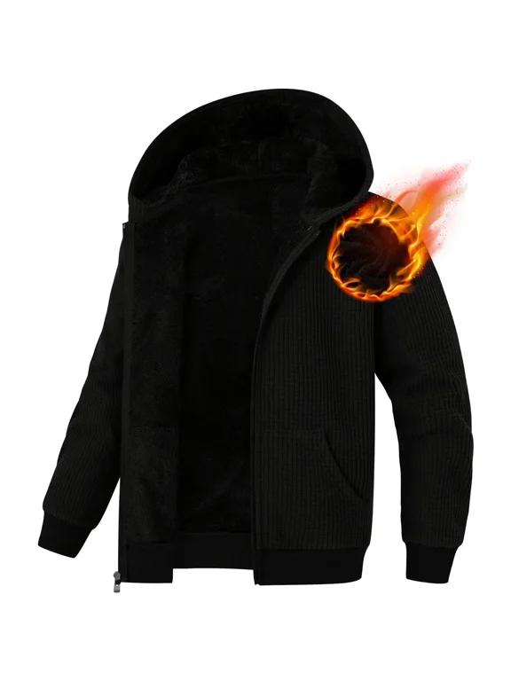 Boys Fleece Jacket Sherpa Lined Zip Up Hoodies for Kids Winter Coat Black 11-12Y