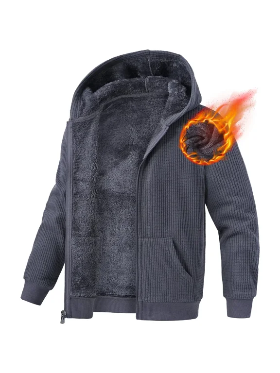 Boys Fleece Jacket Sherpa Lined Zip Up Hoodies for Kids Winter Coat Gray 13-14Y