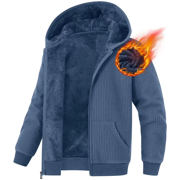 Pogiun Boys Fleece Jacket Sherpa Lined Zip Up Hoodies for Kids Winter Coat Gray-blue 11-12Y