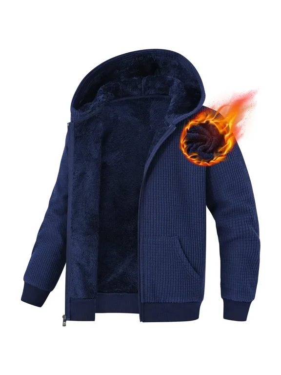 Boys Fleece Jacket Sherpa Lined Zip Up Hoodies for Kids Winter Coat Navy 13-14Y