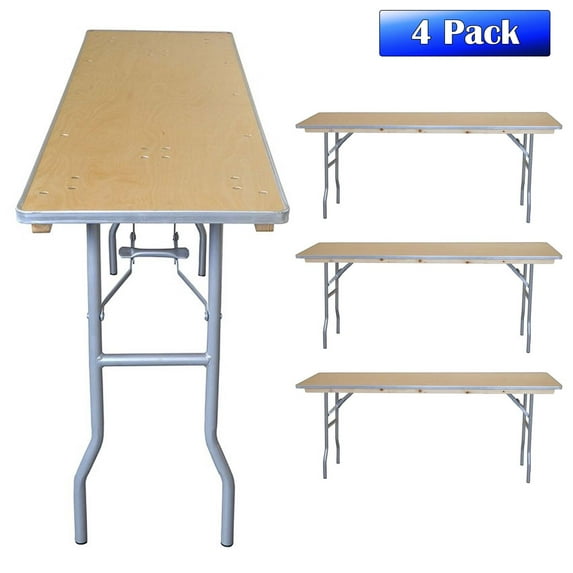 Pogo 6' Rectangle Wood Conference Seminar Office Folding Table, 4 Pack