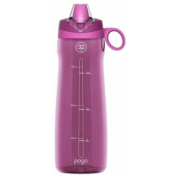 Pogo BPA-Free Plastic Water Bottle with Soft Straw, Fuchsia, 32 oz.