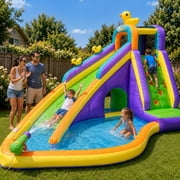 Pogo Bounce House Backyard Kids Inflatable Water Slide Park for Ages 3-10, Ducks