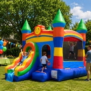 Pogo Crossover Inflatable Bounce House with Water Slide and Blower, Rainbow Smiley