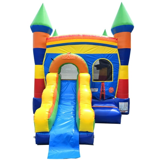 Pogo Bounce House Crossover Bounce House with Slide, Deluxe Rainbow, No Blower