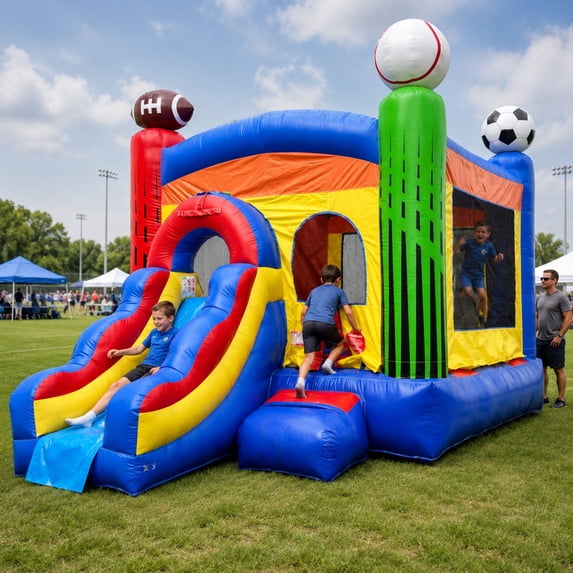 Pogo Crossover Inflatable Bounce House with Water Slide and Blower, Deluxe Sports