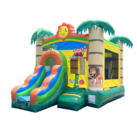 Pogo Bounce House Crossover Bounce House with Slide, Tropical Smiley Face, No Blower