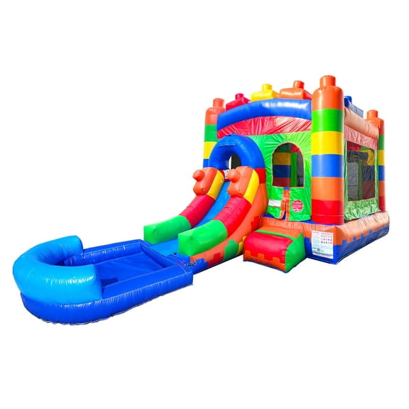 Pogo Bounce House Crossover Bounce House with Slide and Splash Pool, Building Block
