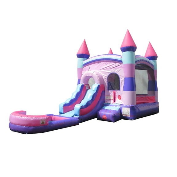 Pogo Deluxe Pink Castle Bounce House Water Slide and Splash Pool, Kids Inflatable Jumper and Blower