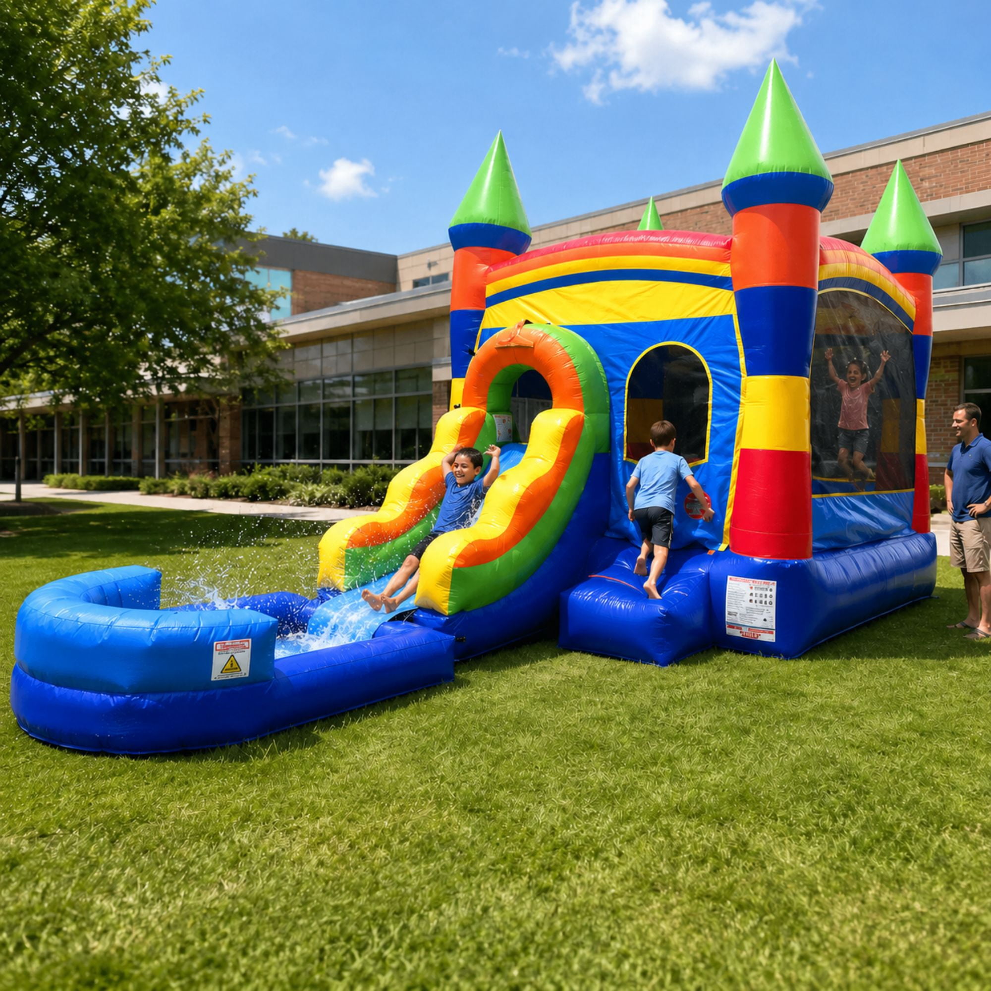 Pogo Bounce House Water Slide and Splash Pool with Blower, Deluxe ...